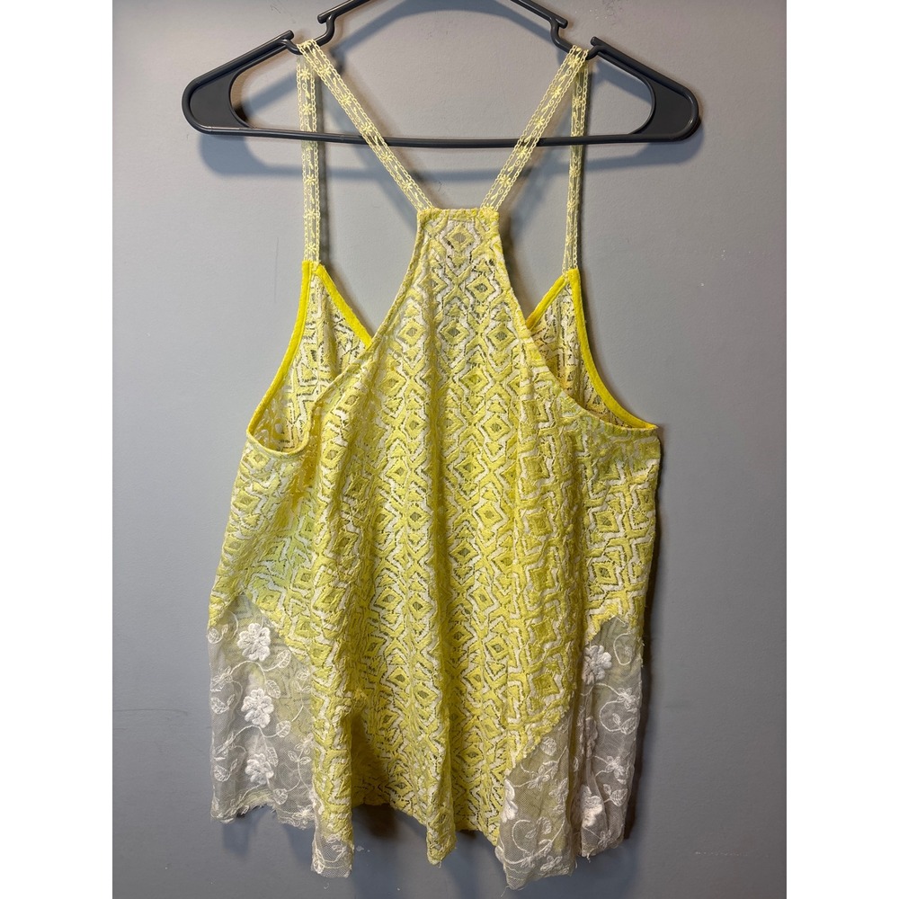 Umgee USA Butter Yellow White Lace Geometric Floral Racerback Tank Top Large - Picture 3 of 5